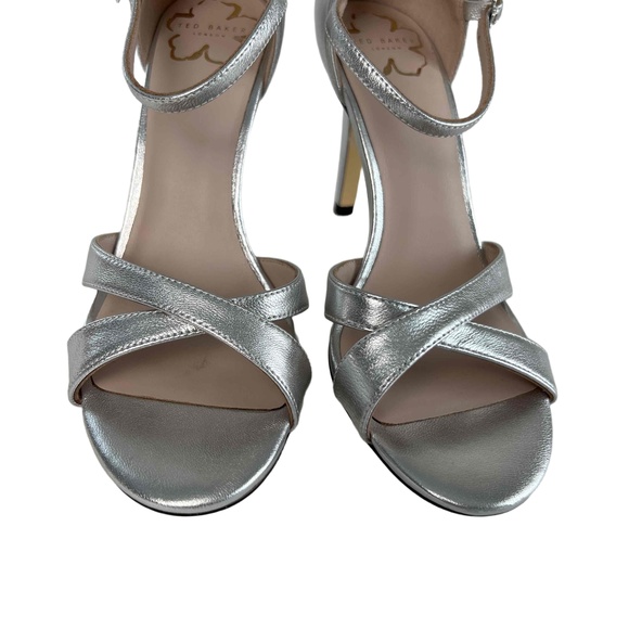 Ted Baker London Harinal Silver Metallic Leather Sandals Heels Size 38 NEW - Picture 5 of 12